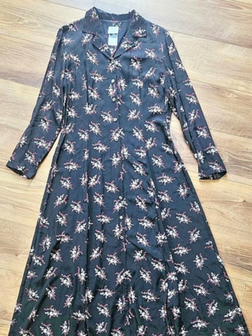 Vintage Laura Ashley Floral Maxi Dress Black & Red Size 12